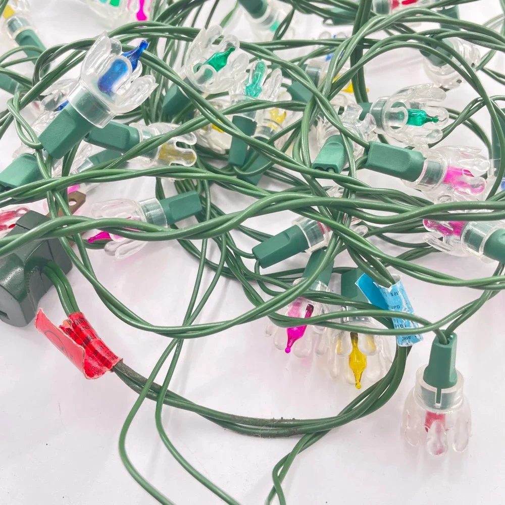 Indoor Christmas String Lights 35 bulb Strands x3 Tulip Flower Multi Color of 3